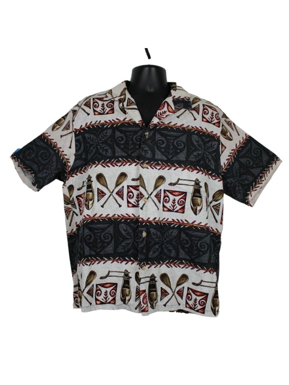 RJC Ltd Outrigger Canoe Barkcloth Hawaiian Aloha Shirt Lg Paddles